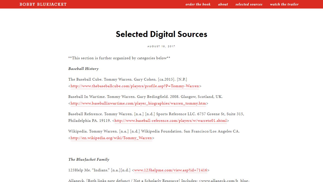 Selected Digital Sources — Bobby BlueJacket